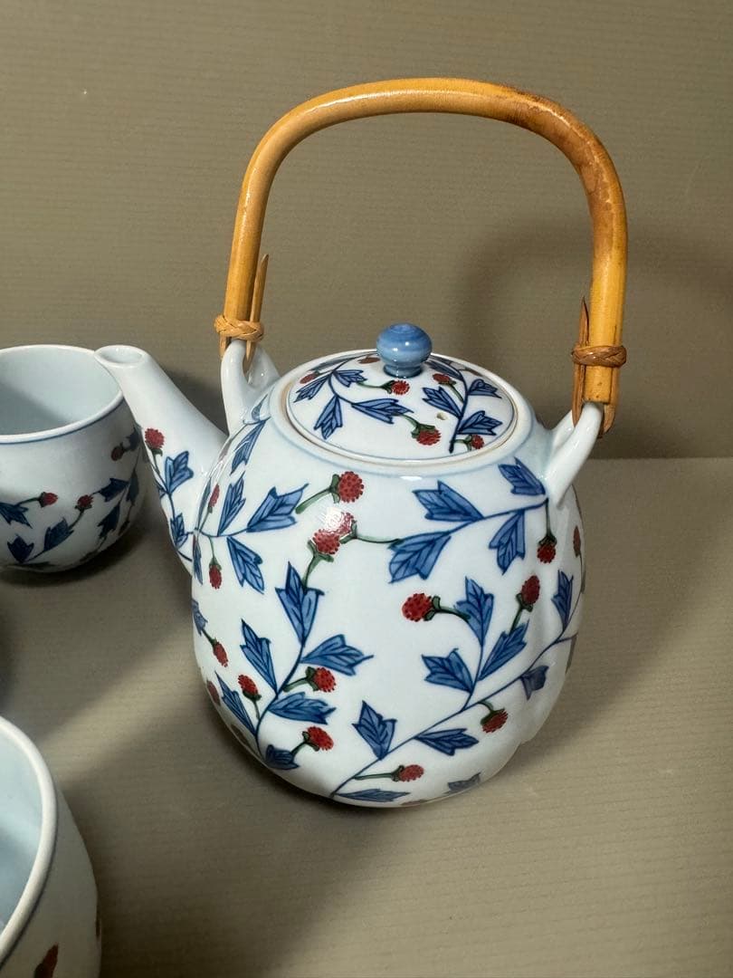 2199  源右衛門 染錦苺絵 茶器セット　急須1客　湯呑5客