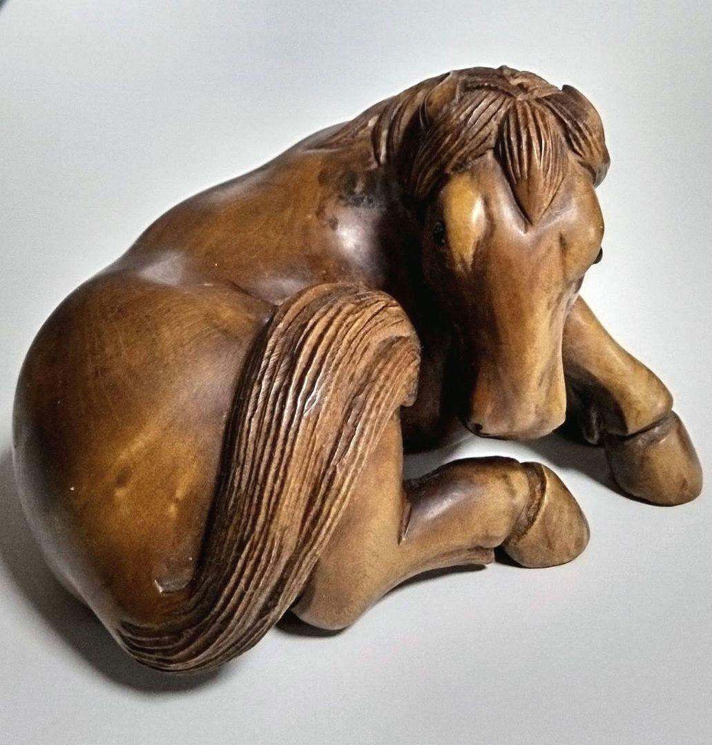 馬　オブジェ　置物　根付け　ツゲ　木彫り 　大サイズ　骨董　アンティーク