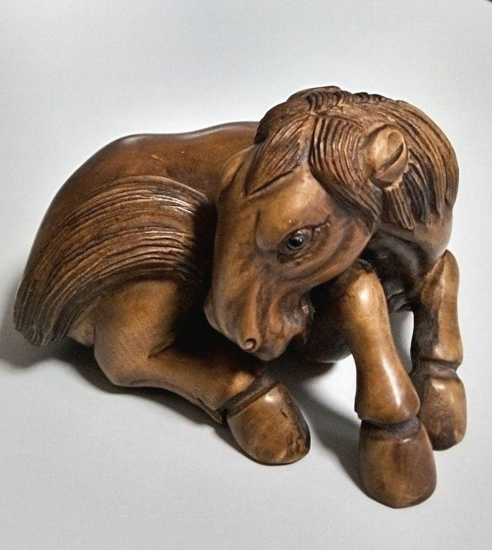馬　オブジェ　置物　根付け　ツゲ　木彫り 　大サイズ　骨董　アンティーク