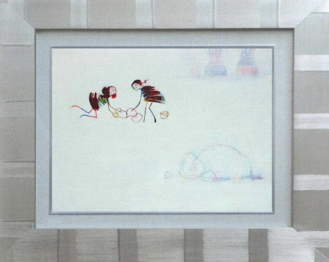 油絵 菅家令子 絵 絵画インテリア 額付(青緑＋金色の枠)F4-081614 蟻