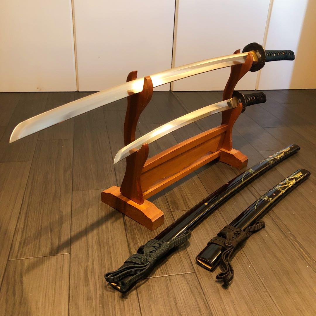 高級模造刀　高級居合刀　 土佐美術刀剣　大小セット　本研波刃　竹笹柄