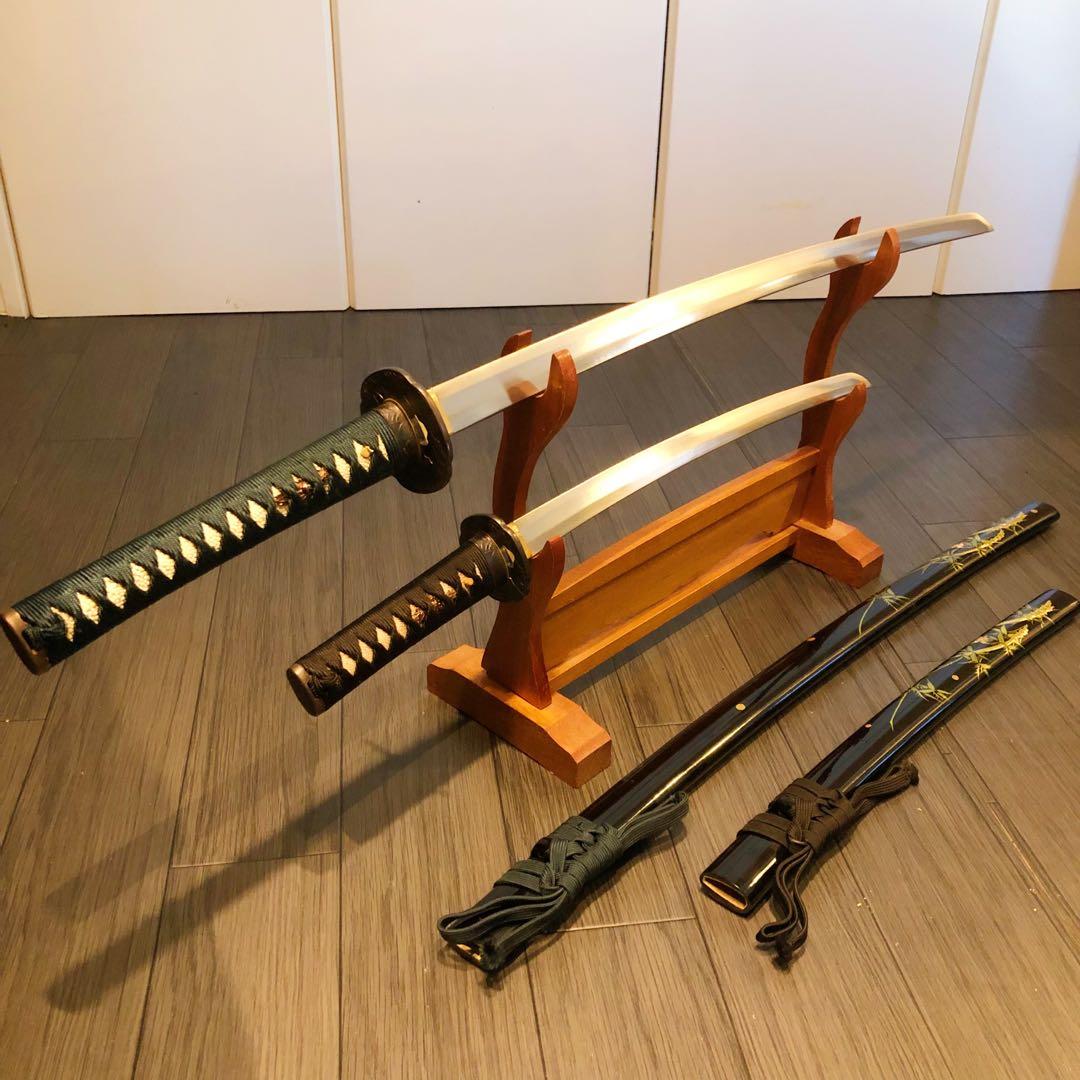 高級模造刀　高級居合刀　 土佐美術刀剣　大小セット　本研波刃　竹笹柄