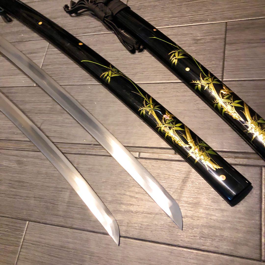 高級模造刀　高級居合刀　 土佐美術刀剣　大小セット　本研波刃　竹笹柄