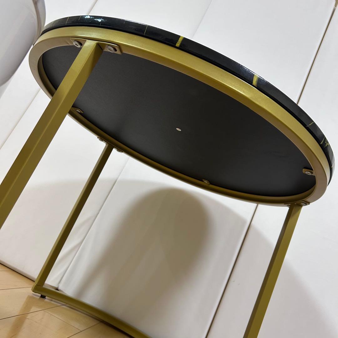 ネストテーブル サイドテーブル ナイトテーブル　丸 引出付き 収納　大理石調