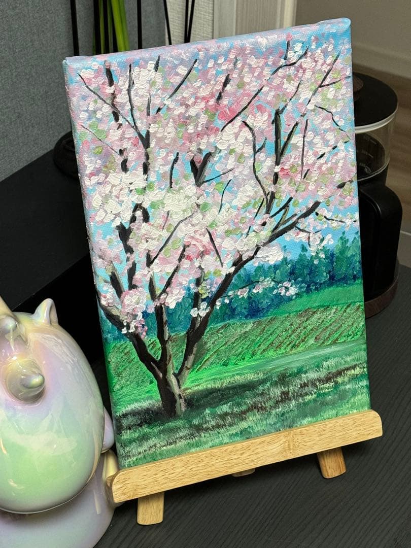 「春の意」　手描き　油絵　風景画　原画　油彩画　印象派