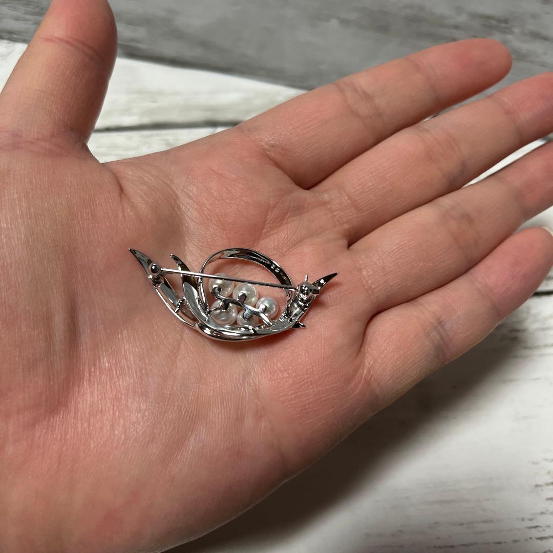 極美品　MIKIMOTO ミキモト　アコヤ真珠　パール　ブローチ　リーフ