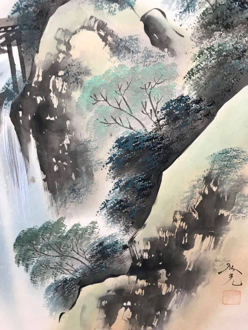 掛け軸　彩色山水　日本画