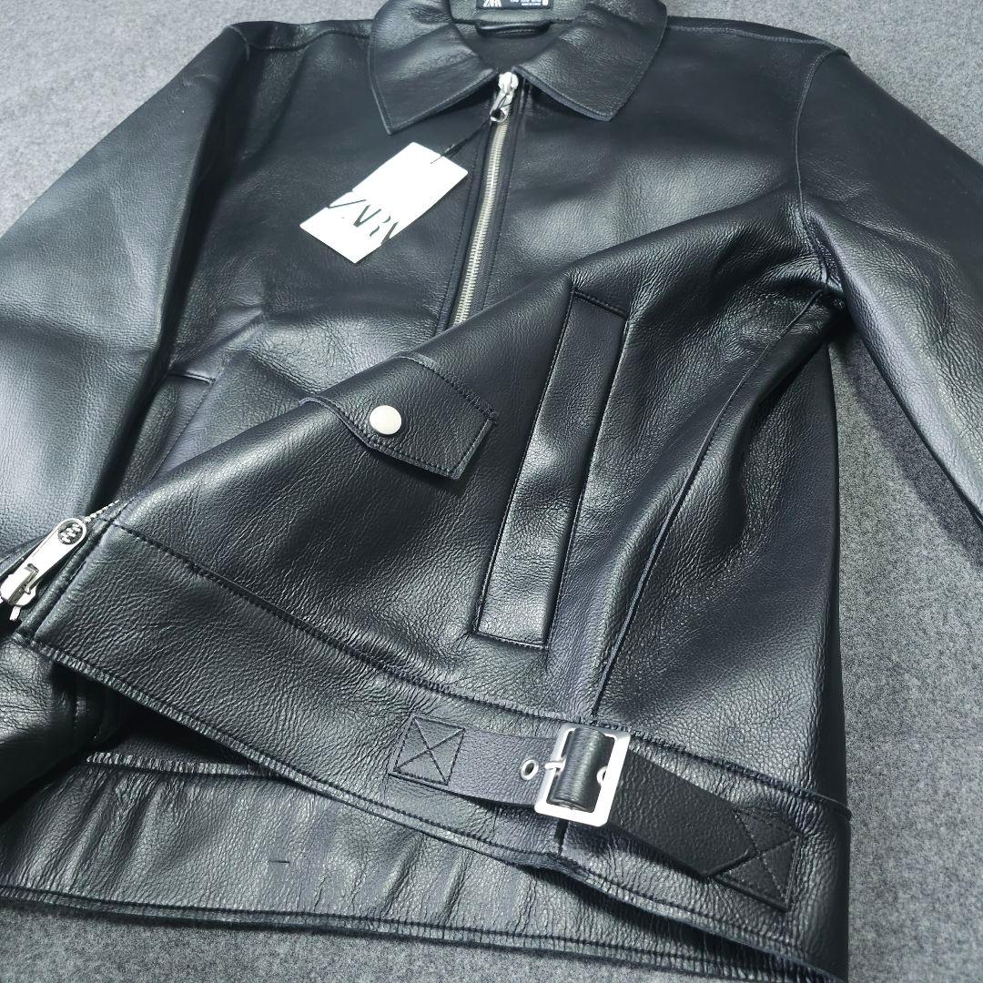 人気完売品 新品未使用【ZARA】人気フェイクレザー ブルゾンジャケットM 黒