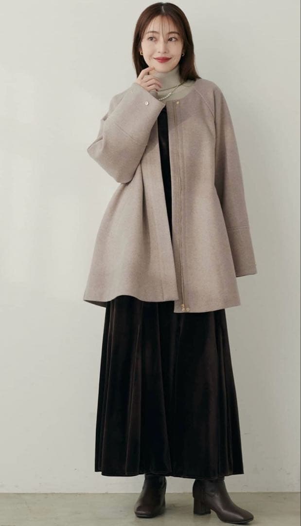 〈osono〉２WAYノーカラーコート【モカ】