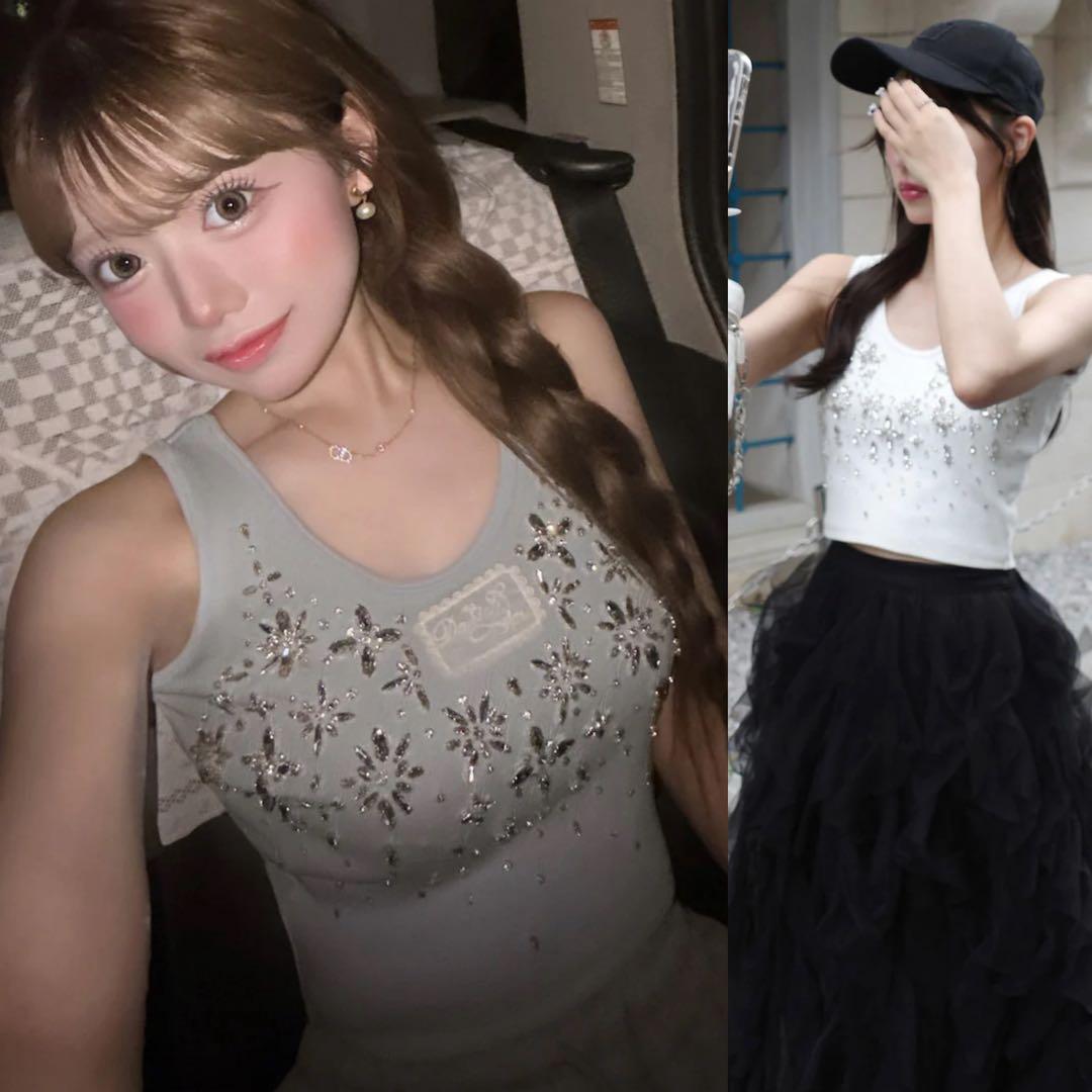 ダーリッチ　ジュエリーリブノースリトップス　SAX