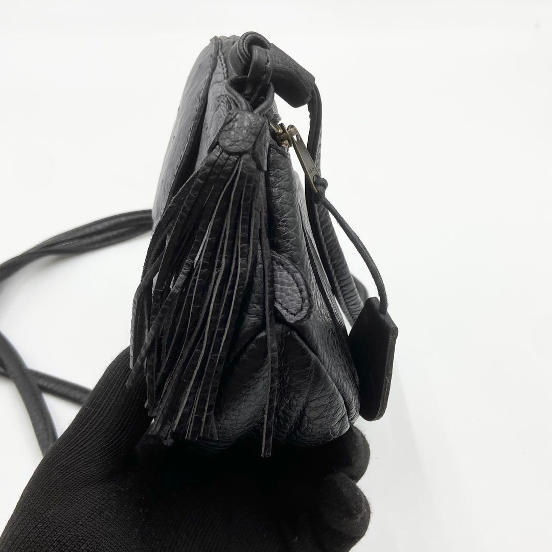 うぐいす餅様IBIZA イビサ　オーストリッチ　ショルダーバッグ　ゾウ　ブラック