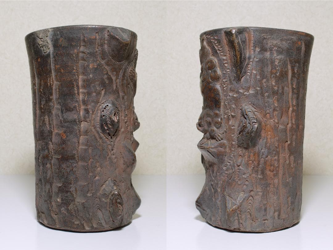 江戸時代(天保期) 古備前 唐獅子花入 [森甚次郎 作]