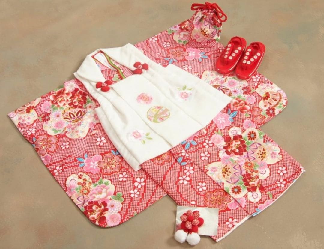SHI　美品【七五三 3歳 女の子】京都花ひめ フルセット 被布疋田柄