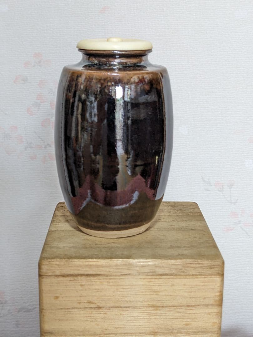 ♦茶道具 肩衝茶入 平安作 仕覆付き 薩摩間道 名物裂 共箱入 美術品 工芸品