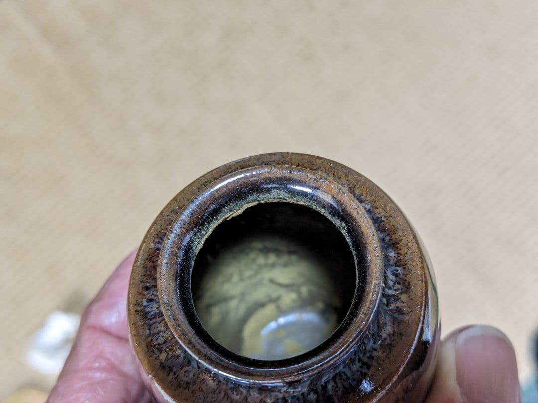 ♦茶道具 肩衝茶入 平安作 仕覆付き 薩摩間道 名物裂 共箱入 美術品 工芸品