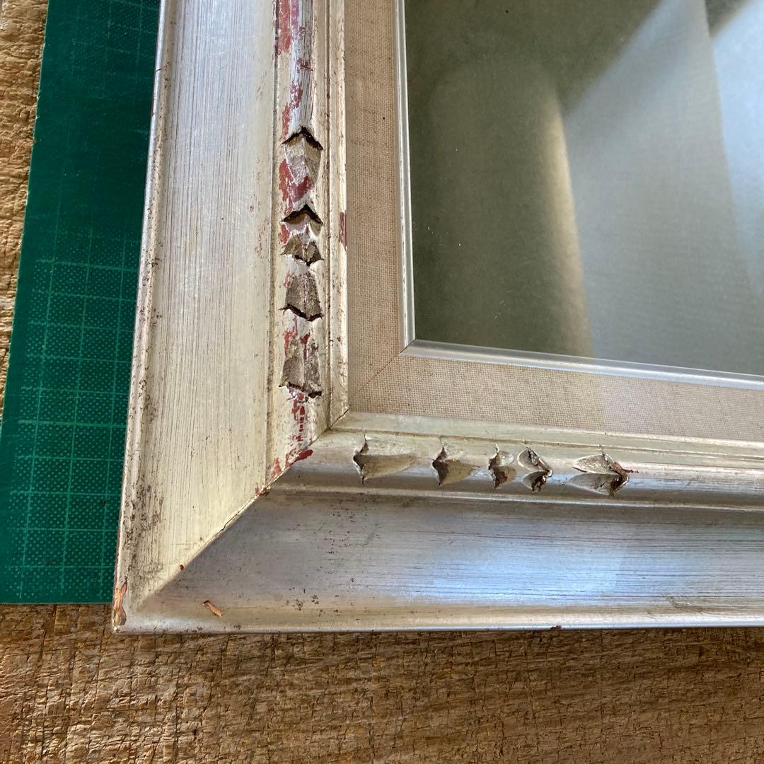 F4号 油彩額縁 赤銀色 シルバーフレーム 木彫 アートフレーム 同種2点セット