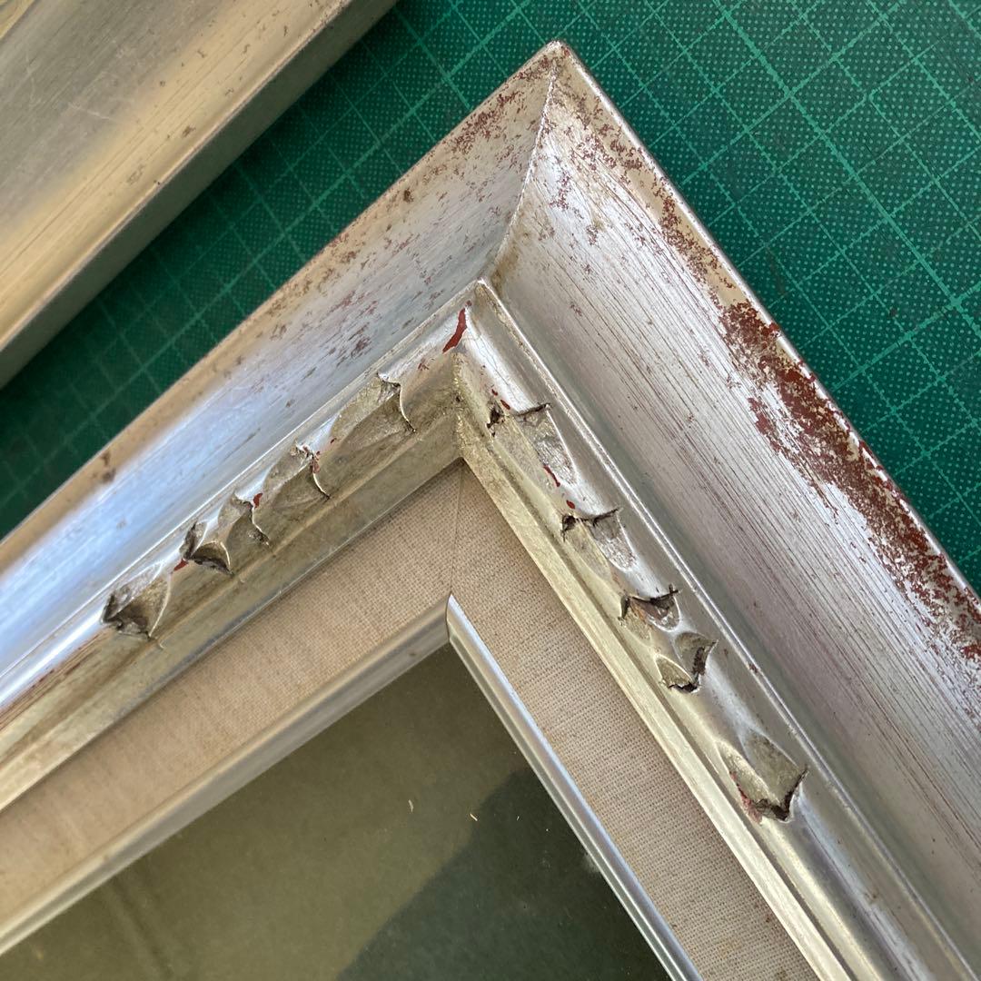 F4号 油彩額縁 赤銀色 シルバーフレーム 木彫 アートフレーム 同種2点セット