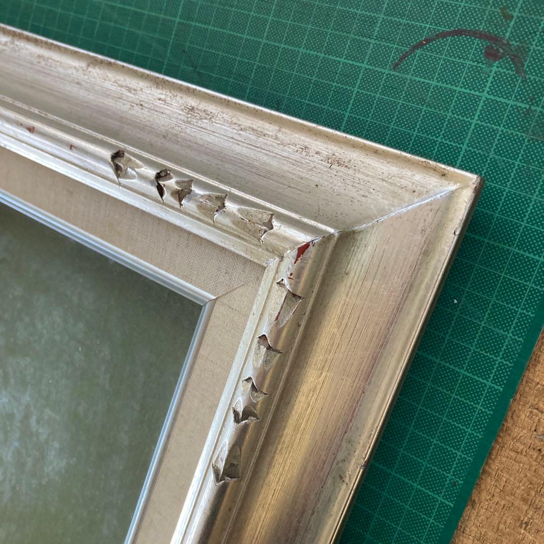 F4号 油彩額縁 赤銀色 シルバーフレーム 木彫 アートフレーム 同種2点セット