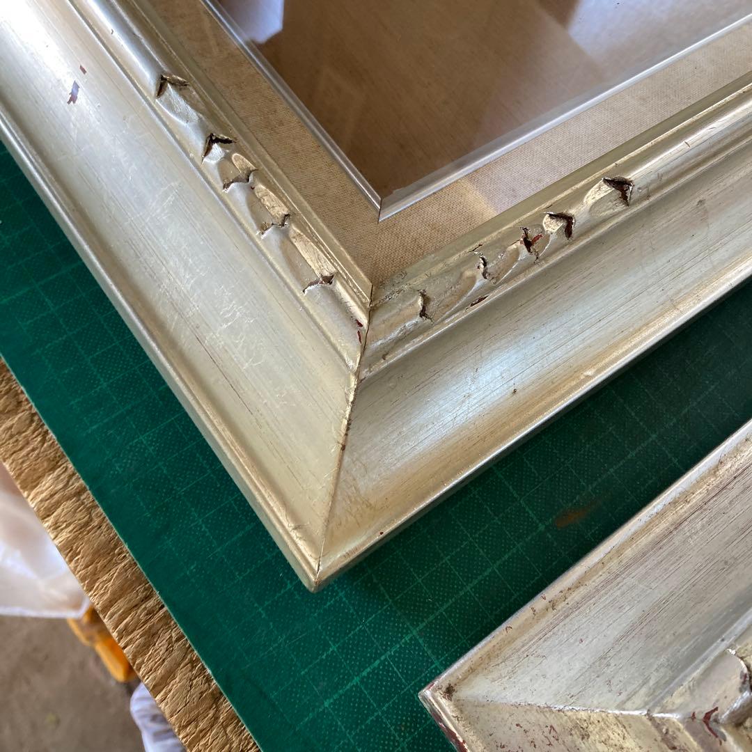 F4号 油彩額縁 赤銀色 シルバーフレーム 木彫 アートフレーム 同種2点セット