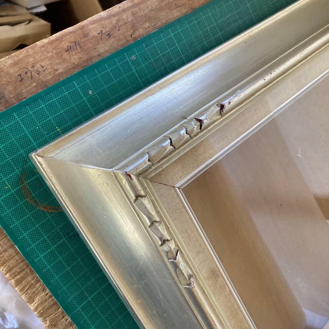 F4号 油彩額縁 赤銀色 シルバーフレーム 木彫 アートフレーム 同種2点セット