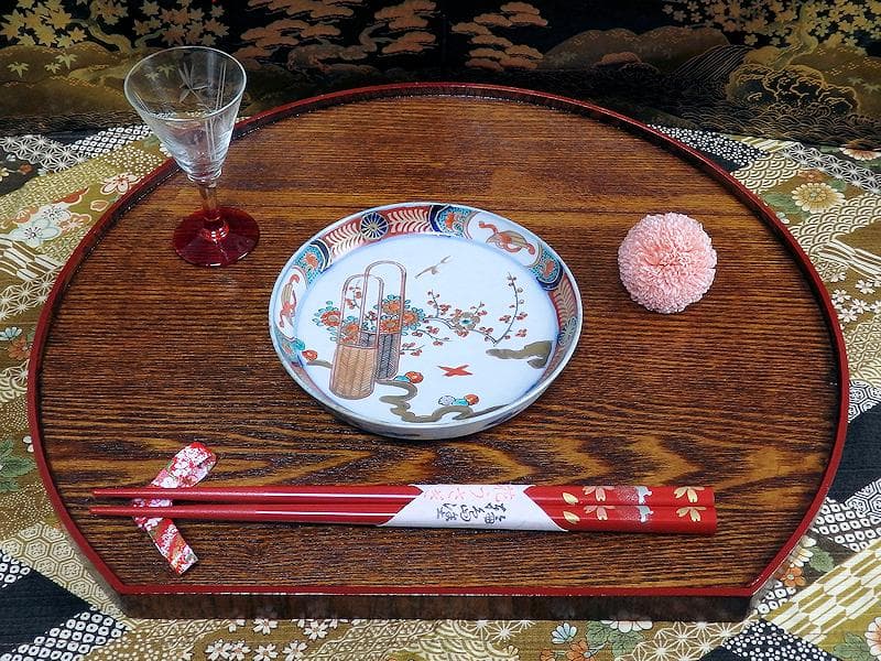 古伊万里　金襴手　花鳥紋に花籠の図　縁高４寸皿　５枚　E128AS-BUy