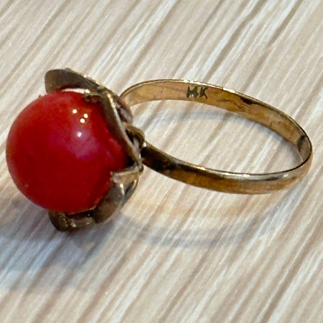 【14K アンティーク】珊瑚 お花 指輪
