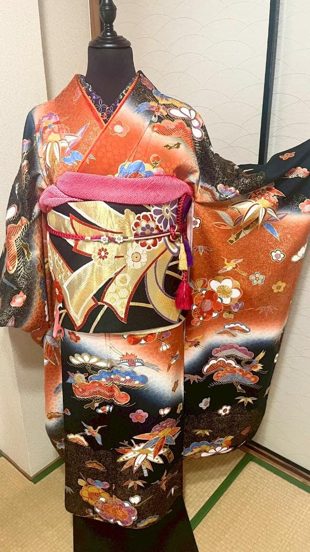 正絹振袖フルセット　成人式6点セット　古典柄