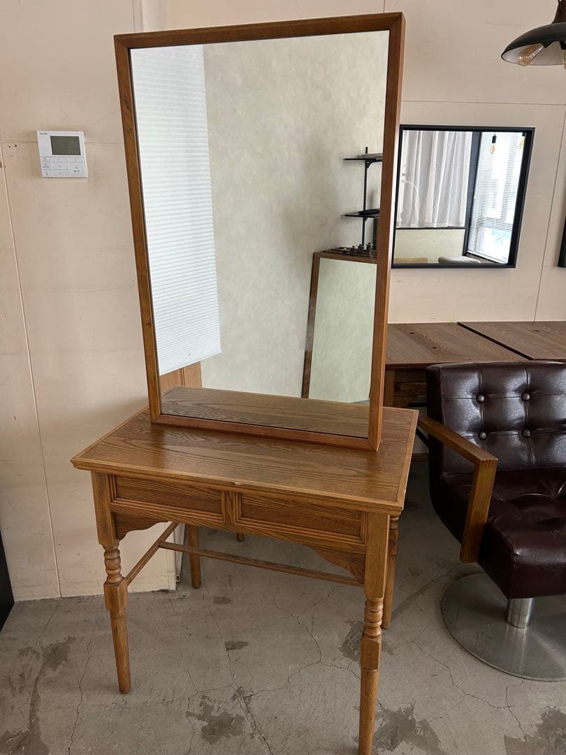 【中古】美容室両面鏡セット面 木製アンティーク 1台 その1