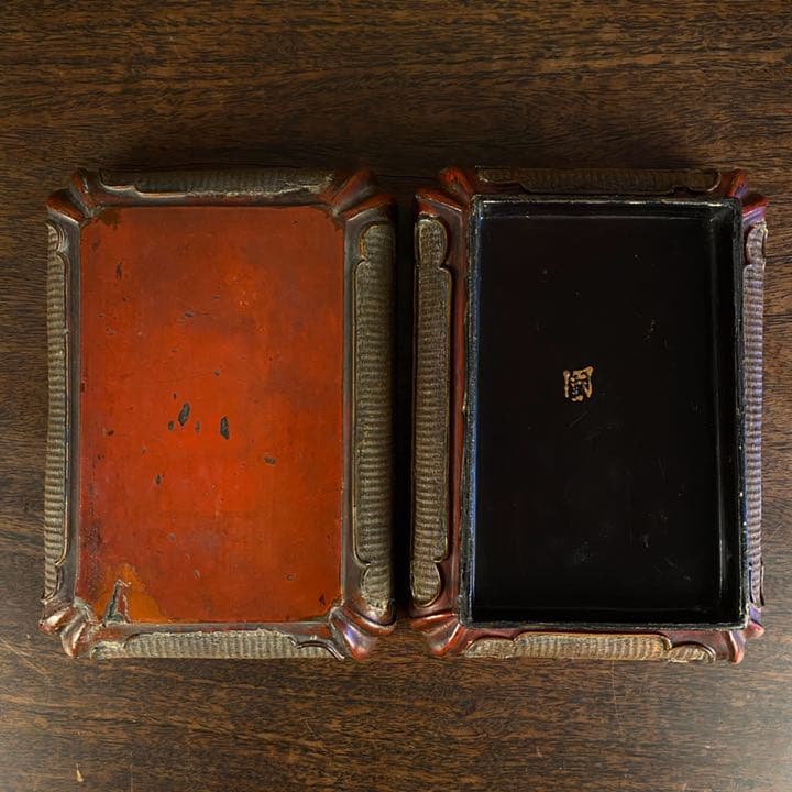 民国　朱漆竹编盒