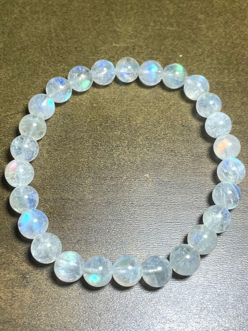 【新入荷】　レインボームーンストーン7㎜ブレス（新品）マダガスカル産虹色シラー②