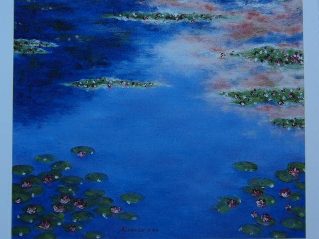 宇田喜久子、【睡蓮・花香】、希少な画集画、新品高級額・額装付