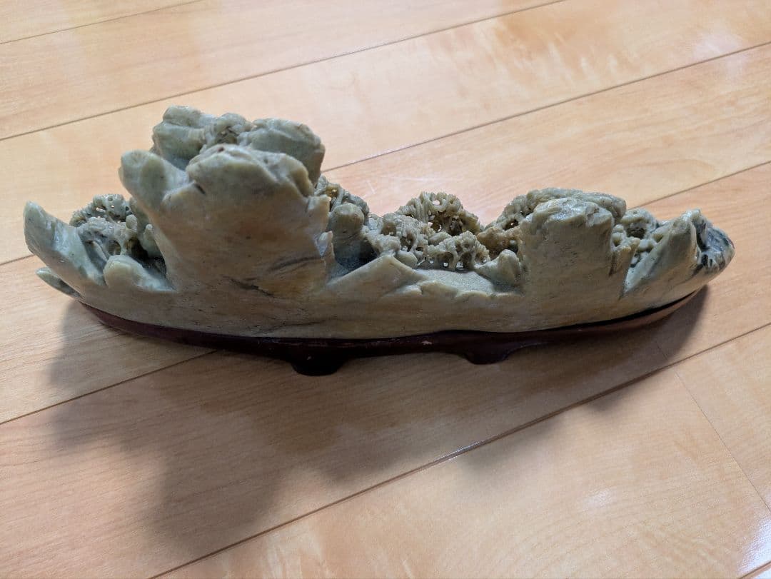 中国美術 玉石 楼閣山水 置物