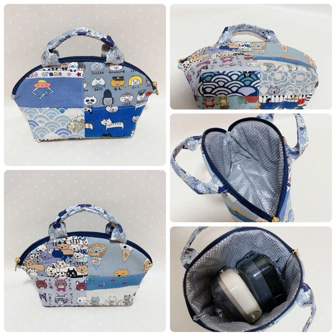 チャッピー。 テントポーチ パッチワーク猫生地 巾着付きトートバッグ