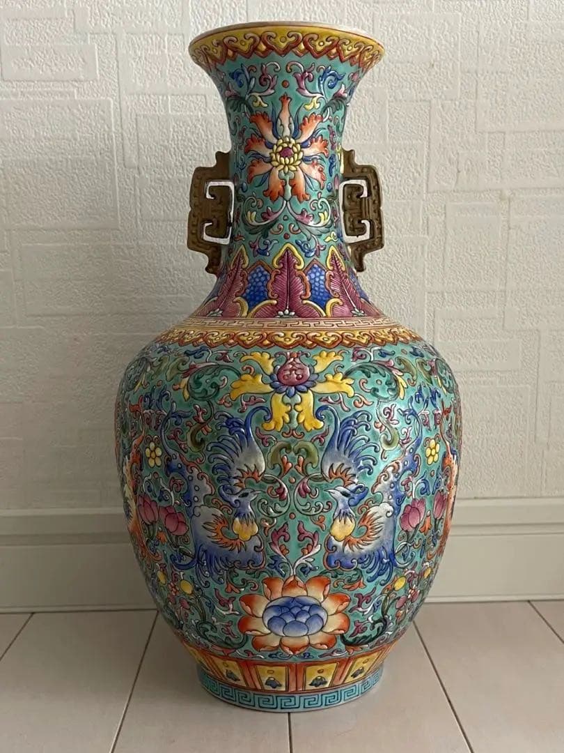 中国 骨董品 大清乾隆年製 粉彩鳳凰花唐草文 瓶