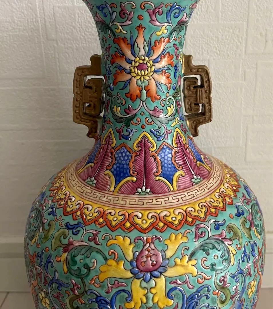 中国 骨董品 大清乾隆年製 粉彩鳳凰花唐草文 瓶