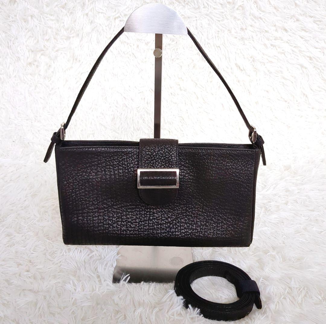 極美品✨️JRA認定　シャークレザー　本革ハンドバッグ 2wayショルダー　黒