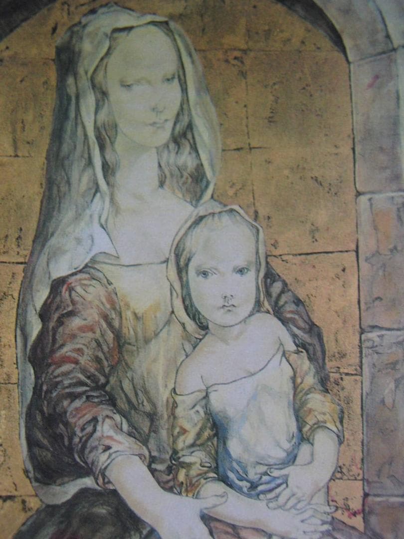 藤田嗣治、「Mere et enfant」、希少画集の額装画、人気作品