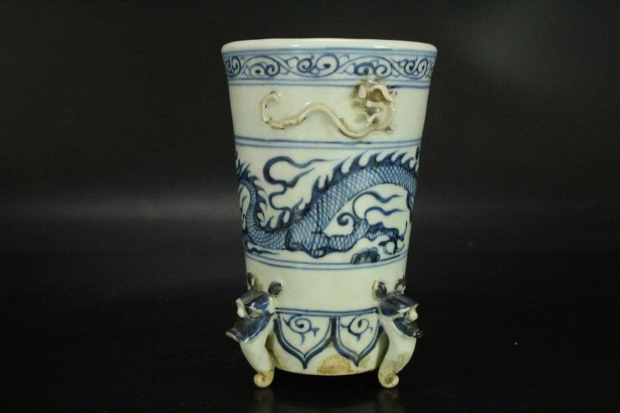 中国美術 青花 龍紋 筆筒(HA511)