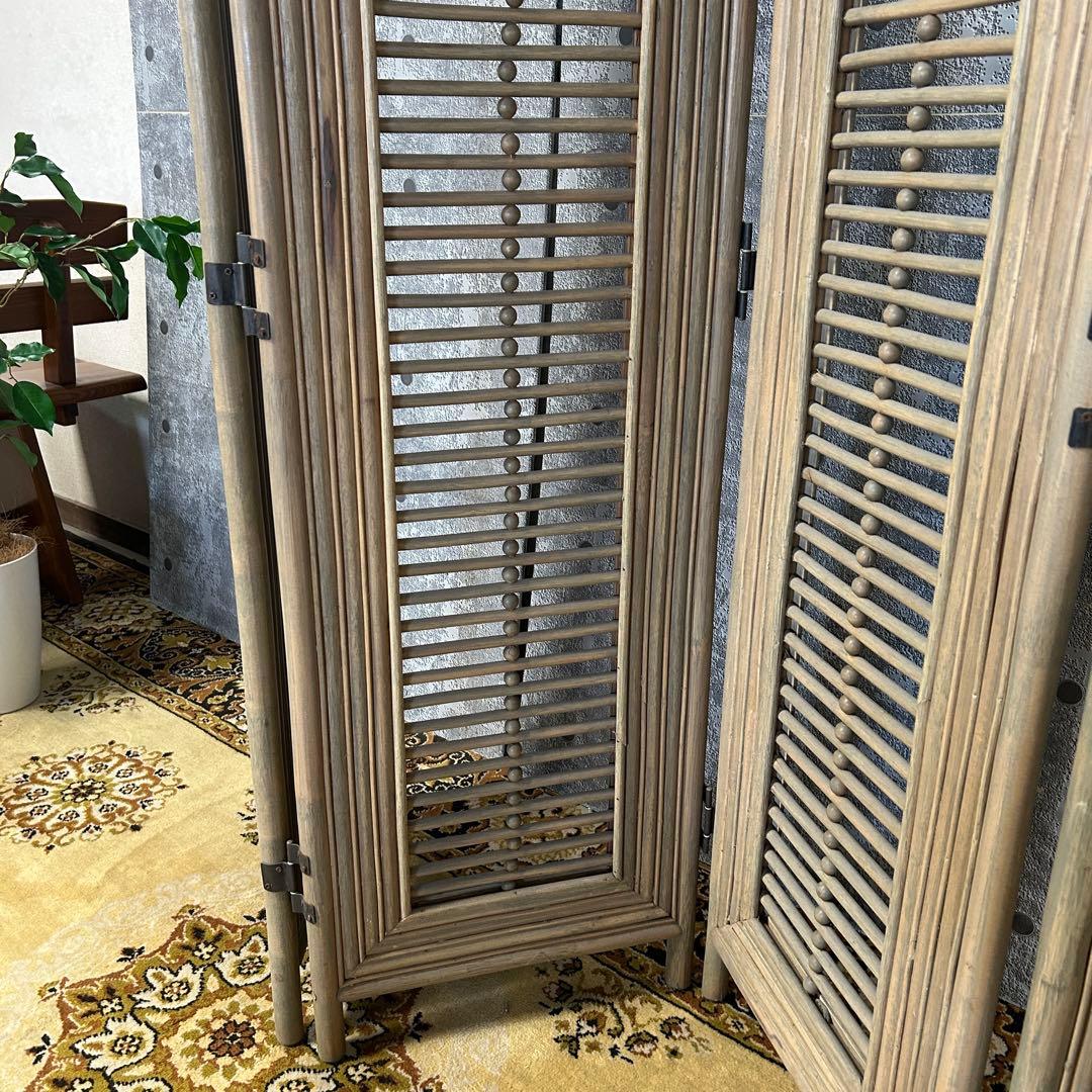 shuca꧁籐家具꧂ラタン4連パーテーション ブラインド 間仕切り レトロ