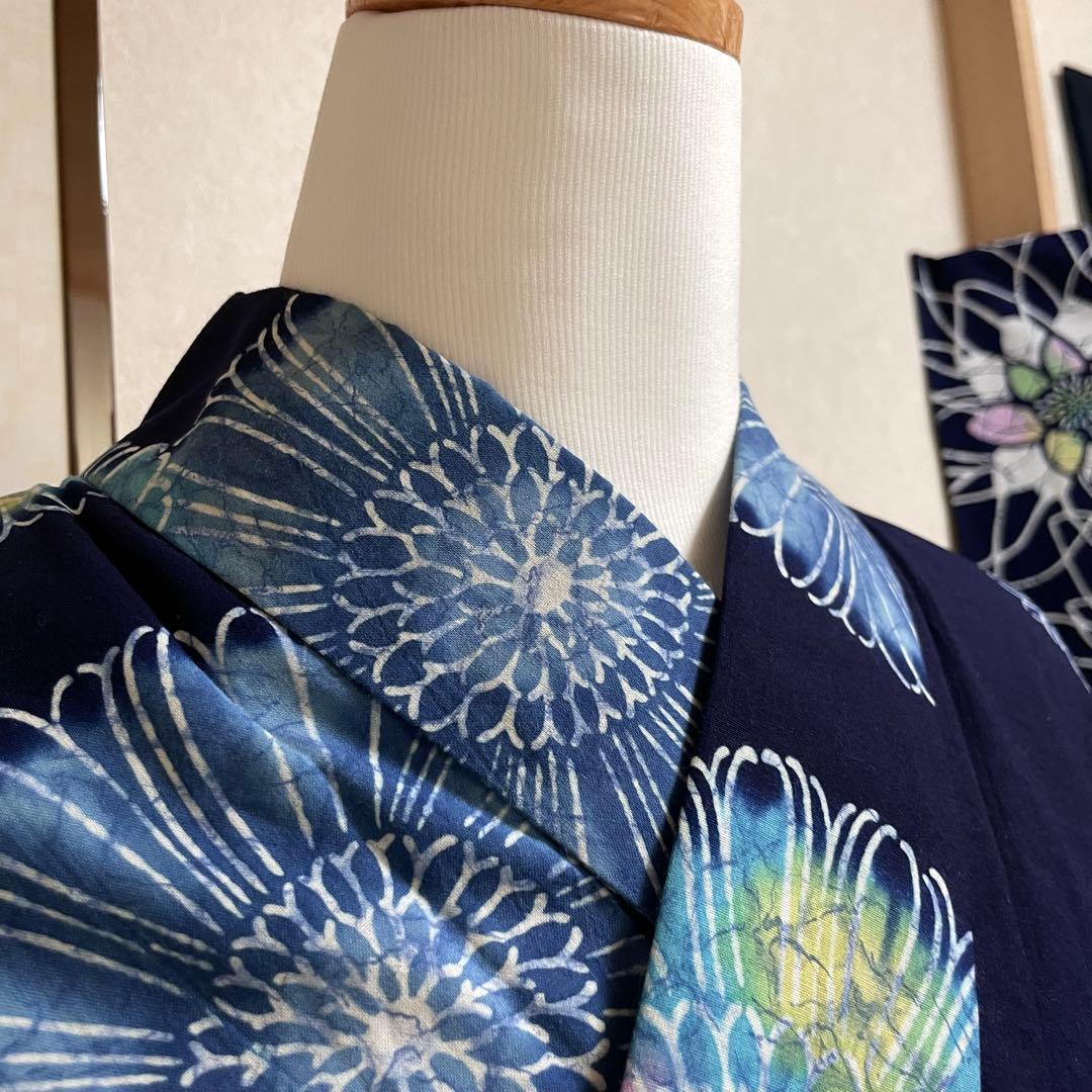 浴衣 単品 お祭り 花火大会 盆踊り 藍色 紺 大人 きもの 小紋