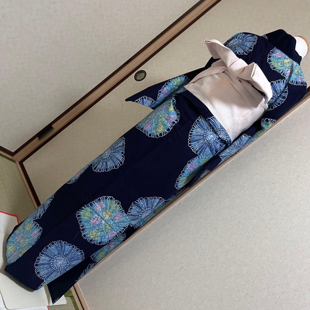 浴衣 単品 お祭り 花火大会 盆踊り 藍色 紺 大人 きもの 小紋