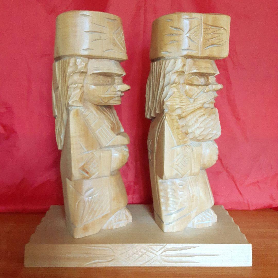 アイヌ　木彫り　夫婦人形