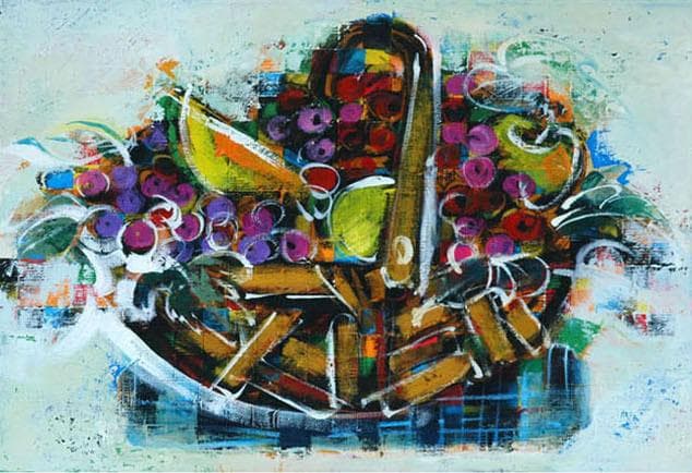 油絵 菅家令子 インテリア uF6-061403 静物 フルーツ