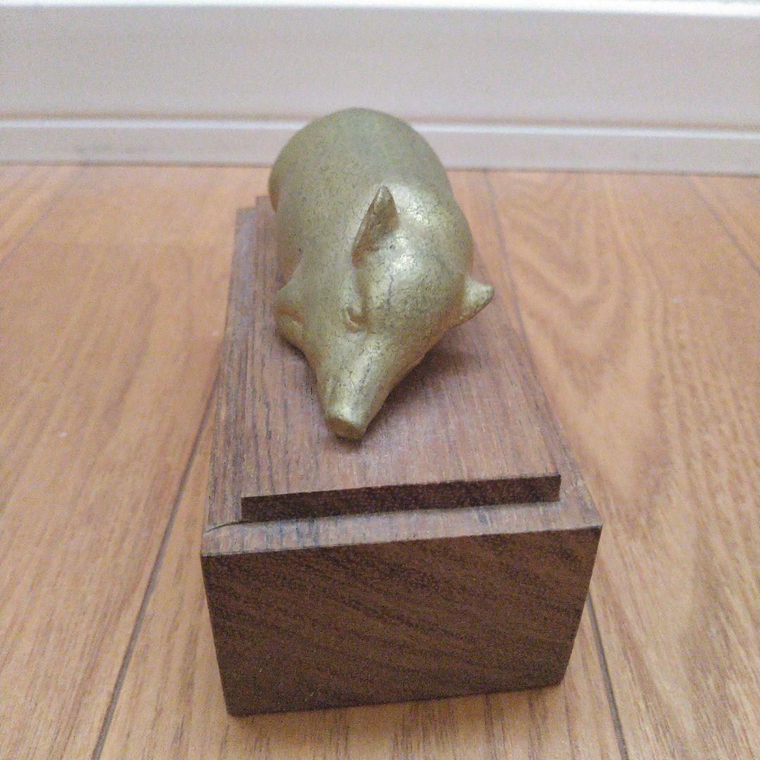 沢田英男 ぶた(金属製) アート作品 木製台座付き