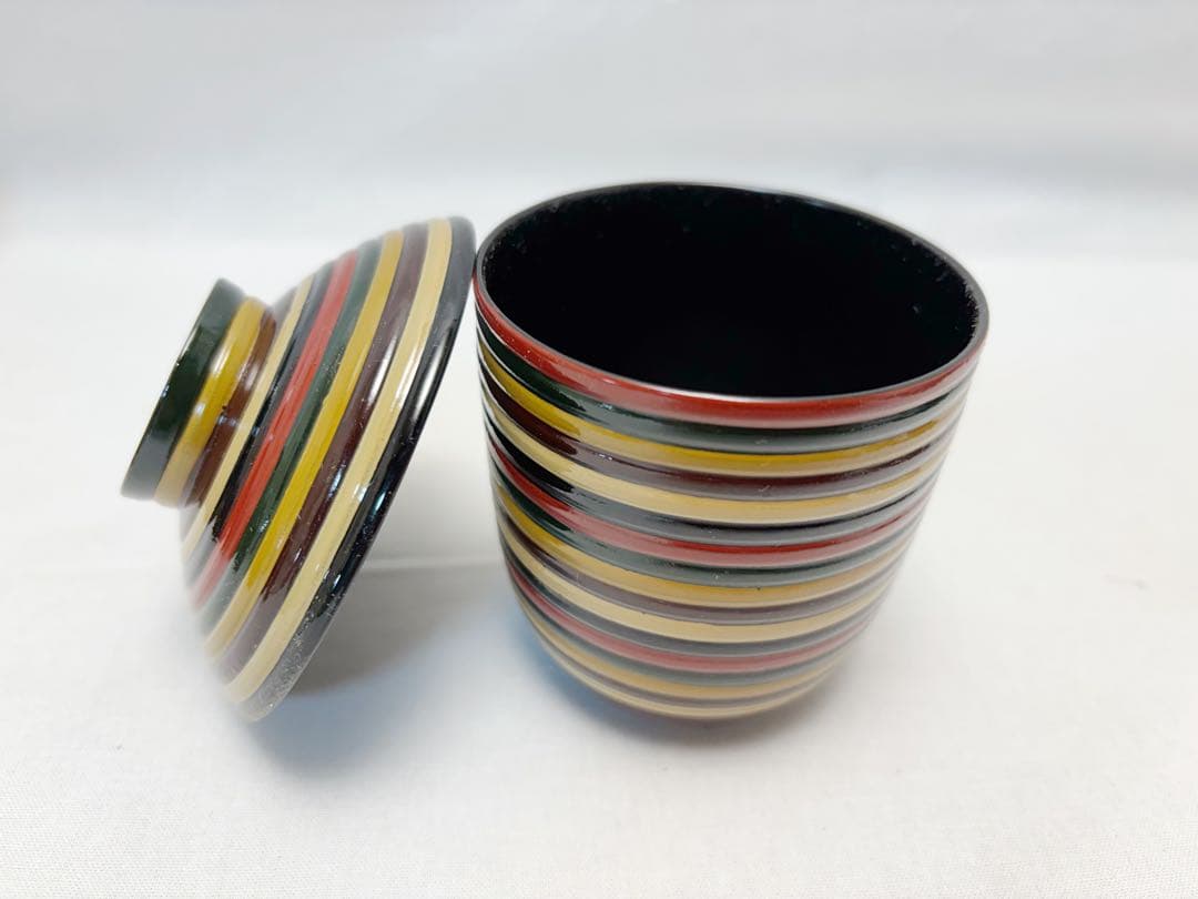 未使用 懐石道具 木製 独楽 箸洗 5客揃 内黒 小吸物椀 和食器 紙箱