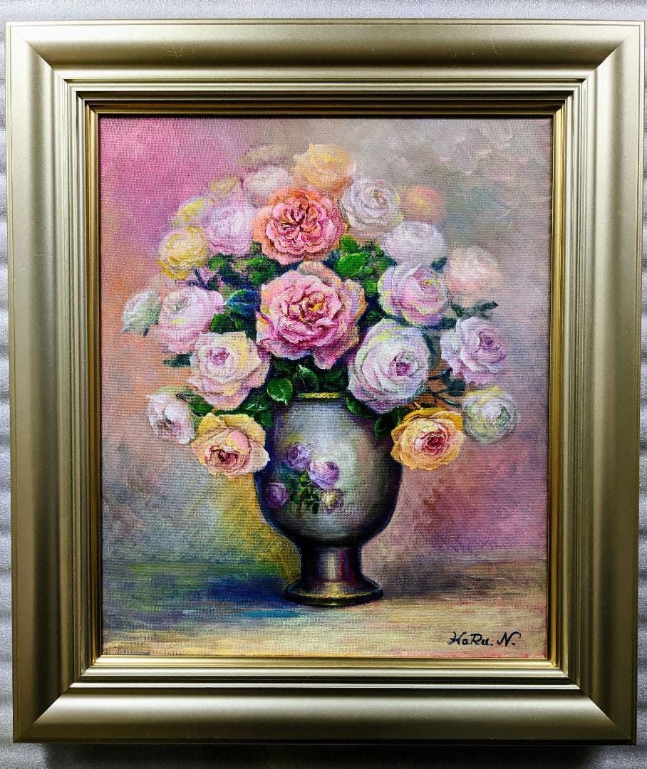 画家haru☆油彩画F8号☆薔薇☆真作、原画☆