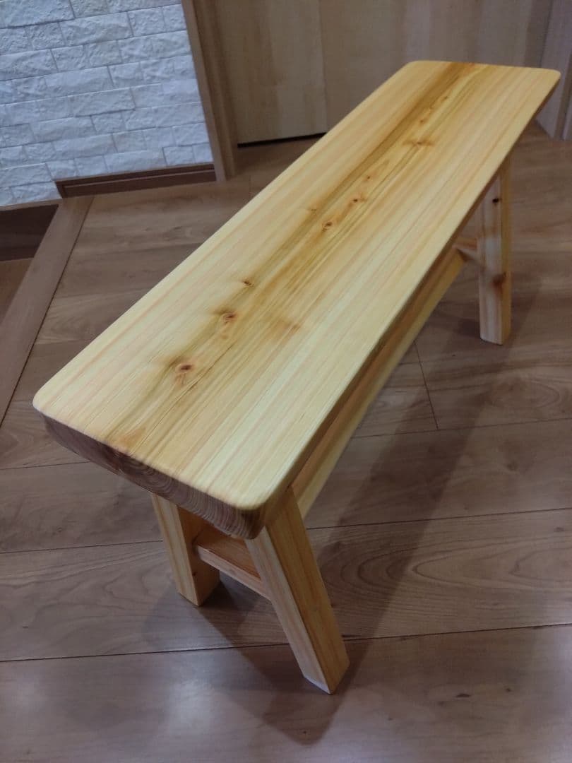 檜のベンチ(76・77)　あいこ❕丸太風の脚節無し座面をつるつる仕上げ