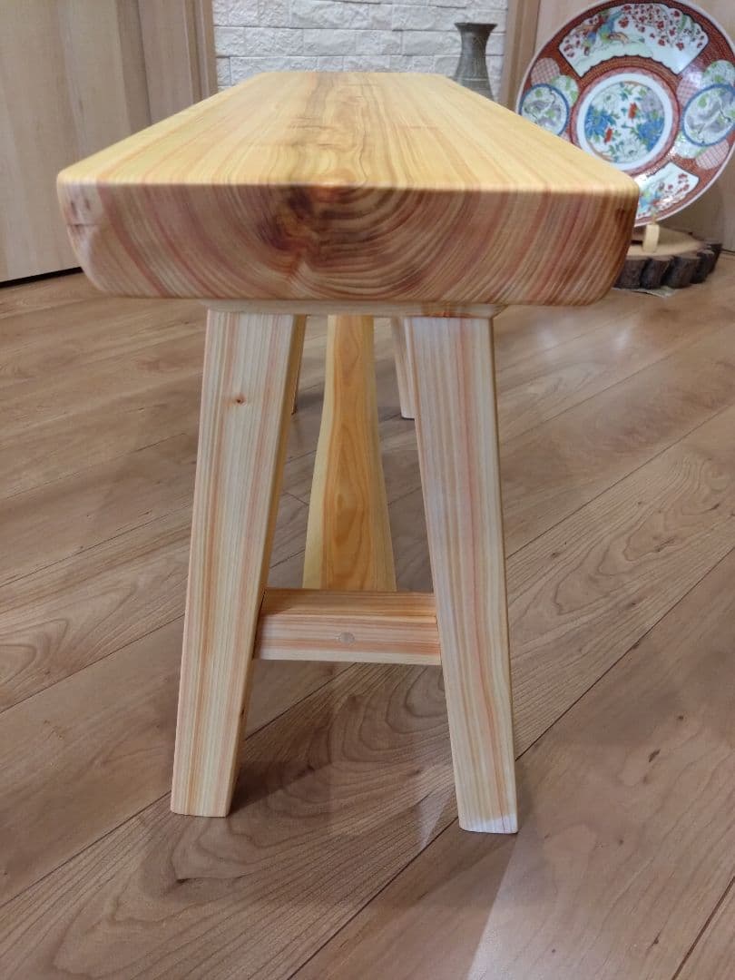 檜のベンチ(76・77)　あいこ❕丸太風の脚節無し座面をつるつる仕上げ