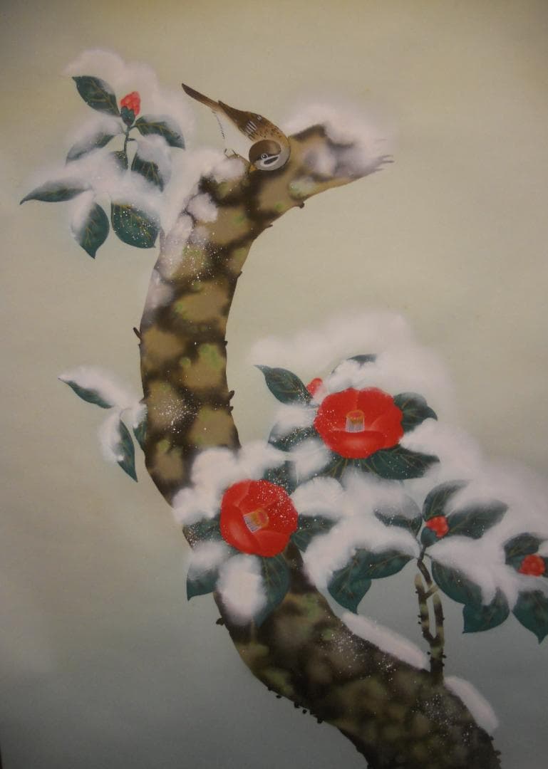 掛け軸 小川大鳳 『 寒椿 』 軸装 茶道具 掛軸 美品 です。