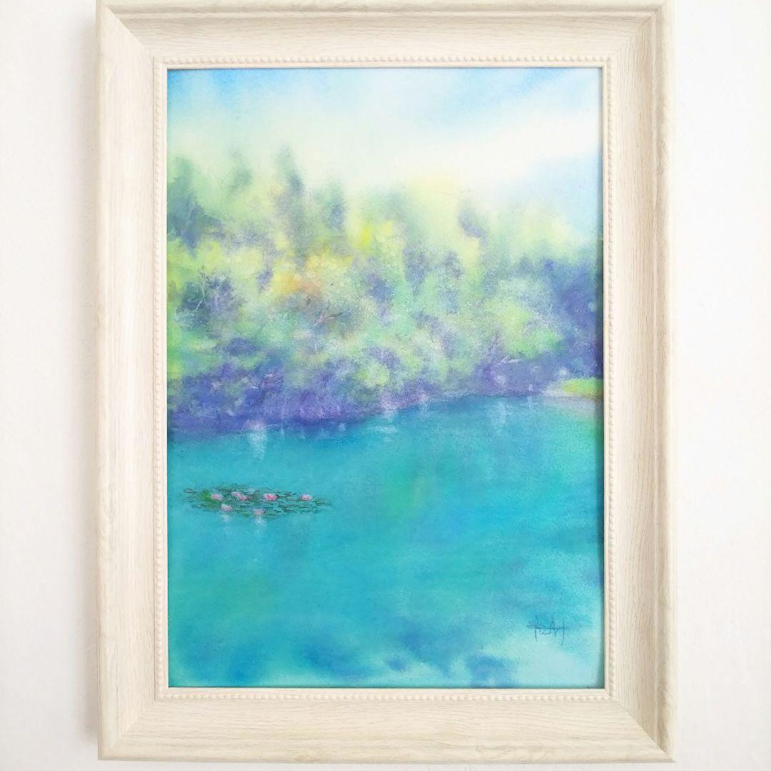 癒しの水彩画1013  湖水-睡蓮-